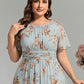Plus Size Printed Chiffon Pleated Maxi Wedding Guest Dress