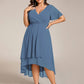 Plus Size Chiffon Short Sleeves Pleated V-Neck A-Line Midi Wedding Guest Dress