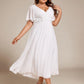 Plus Size Elegant Short Sleeves V-Neck Floral Applique Wedding Guest Dress