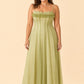 Plus Size Ruffled Shirred Tulle Bridesmaid Dress A-Line Maxi