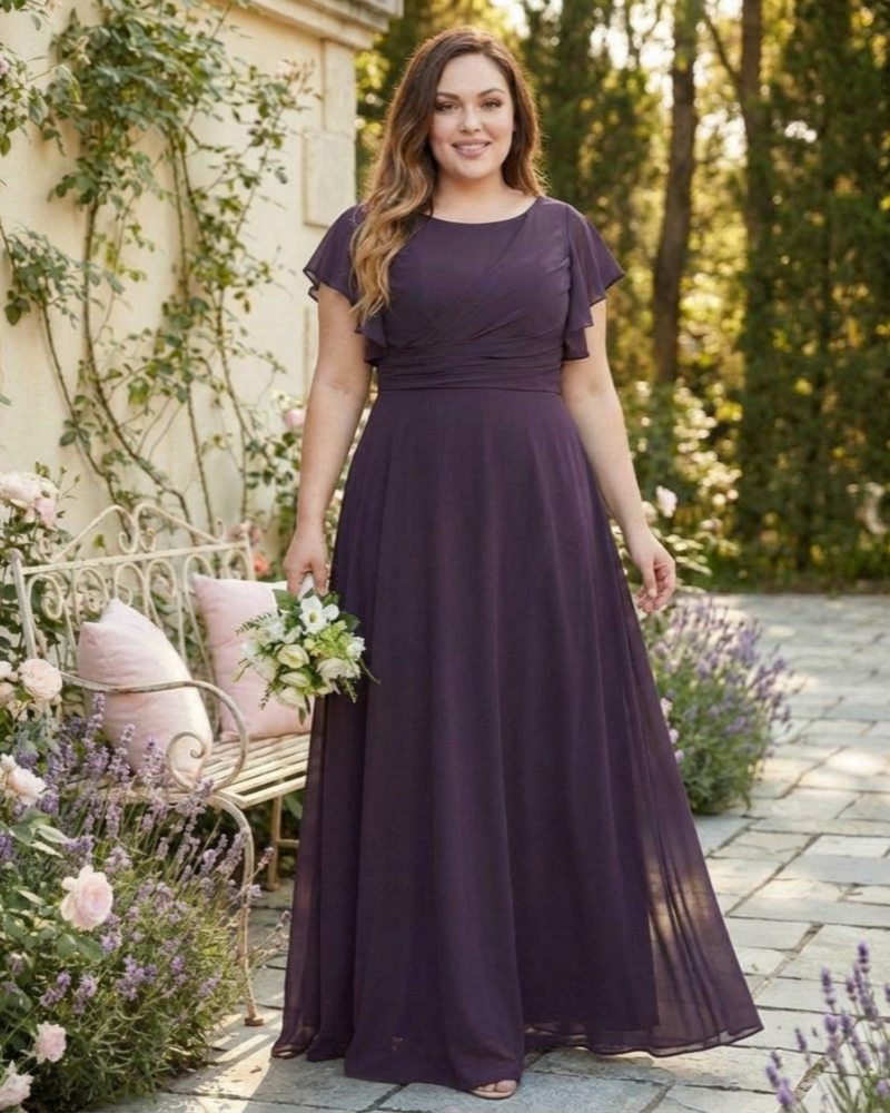 Avenleigh Plus Size Classic A-Line Chiffon Bridesmaid Dress with Clean Silhouette - N0341