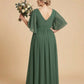 Petaline Romantic Plus Size A-Line Bridesmaid Dress with V-Neck Pleated Chiffon - for Weddings N0301