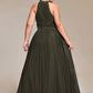 Plus Size Glittery Halter Neck Pleated Formal Evening Dress