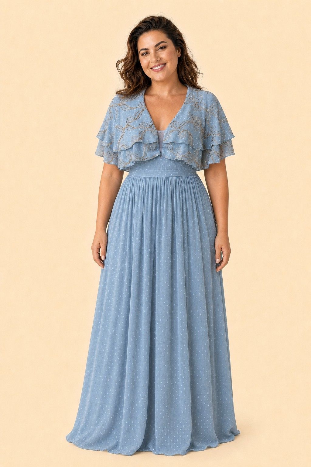 Plus Size Embroidered Polka Dot Ruffle A-Line Bridesmaid Dress