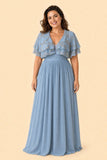 Plus Size Embroidered Polka Dot Ruffle A-Line Bridesmaid Dress