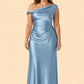 Floor Length Stretch Satin Bridesmaid Gown with Asymmetrical Neckline