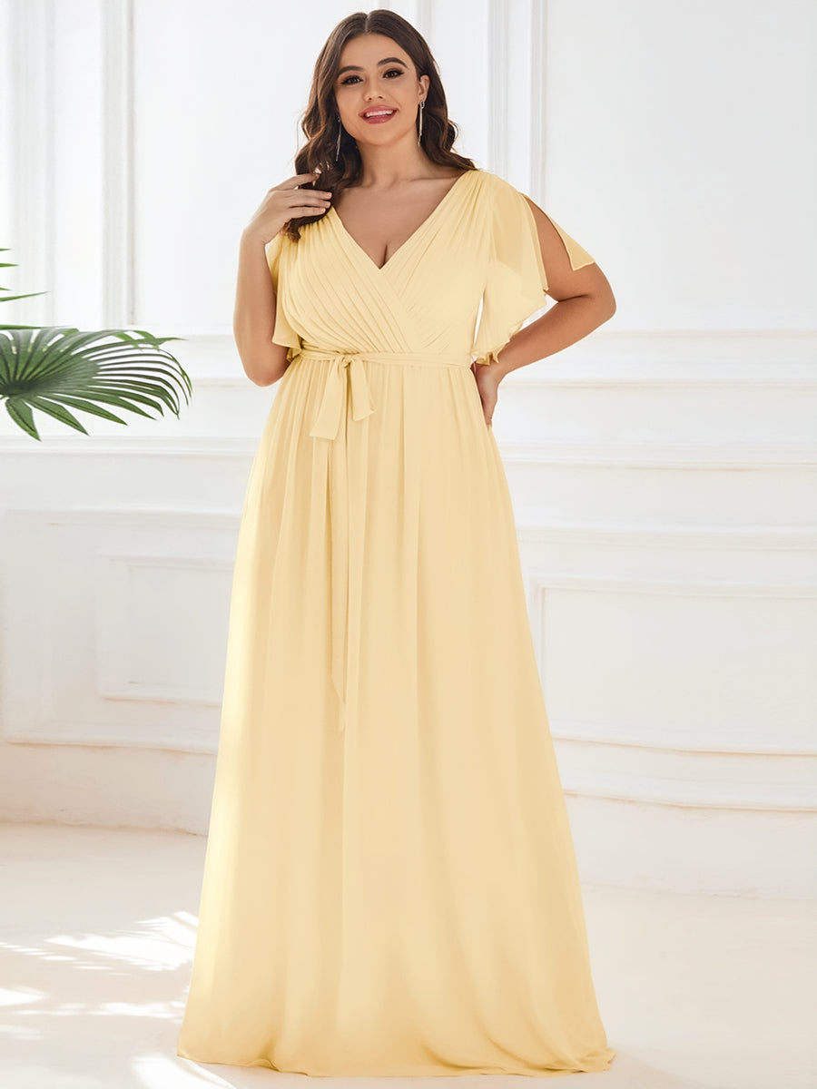 Plus Size Pleated Tie-Waist Chiffon Bridesmaid Dress