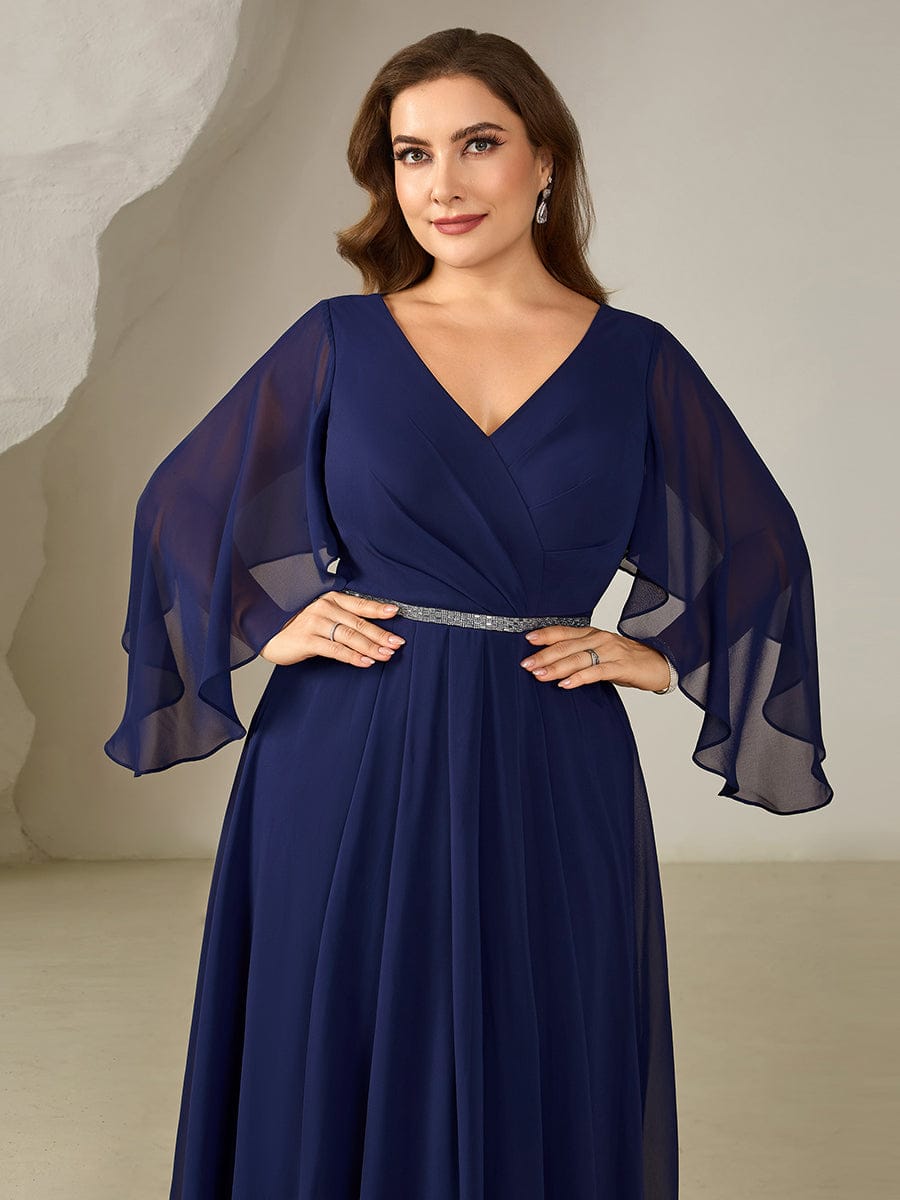 Plus Size Deep V-Neck Chiffon Wedding Guest Dress