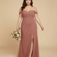 Elanthia Plus Size Off The Shoulder Mesh Bridesmaid Dress With Leg Slit For Wedding Party -N0346