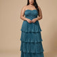 Chantarae Plus Size Romantic A-Line Ruffled Satin Bridesmaid Dress for Wedding Occasions -N0379