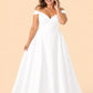 Romantic Off Shoulder Satin Wedding Dress Plus Size with Hidden Pockets