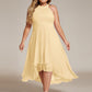 Flowy Plus Size Halter Neck Chiffon Midi Wedding Guest Dress