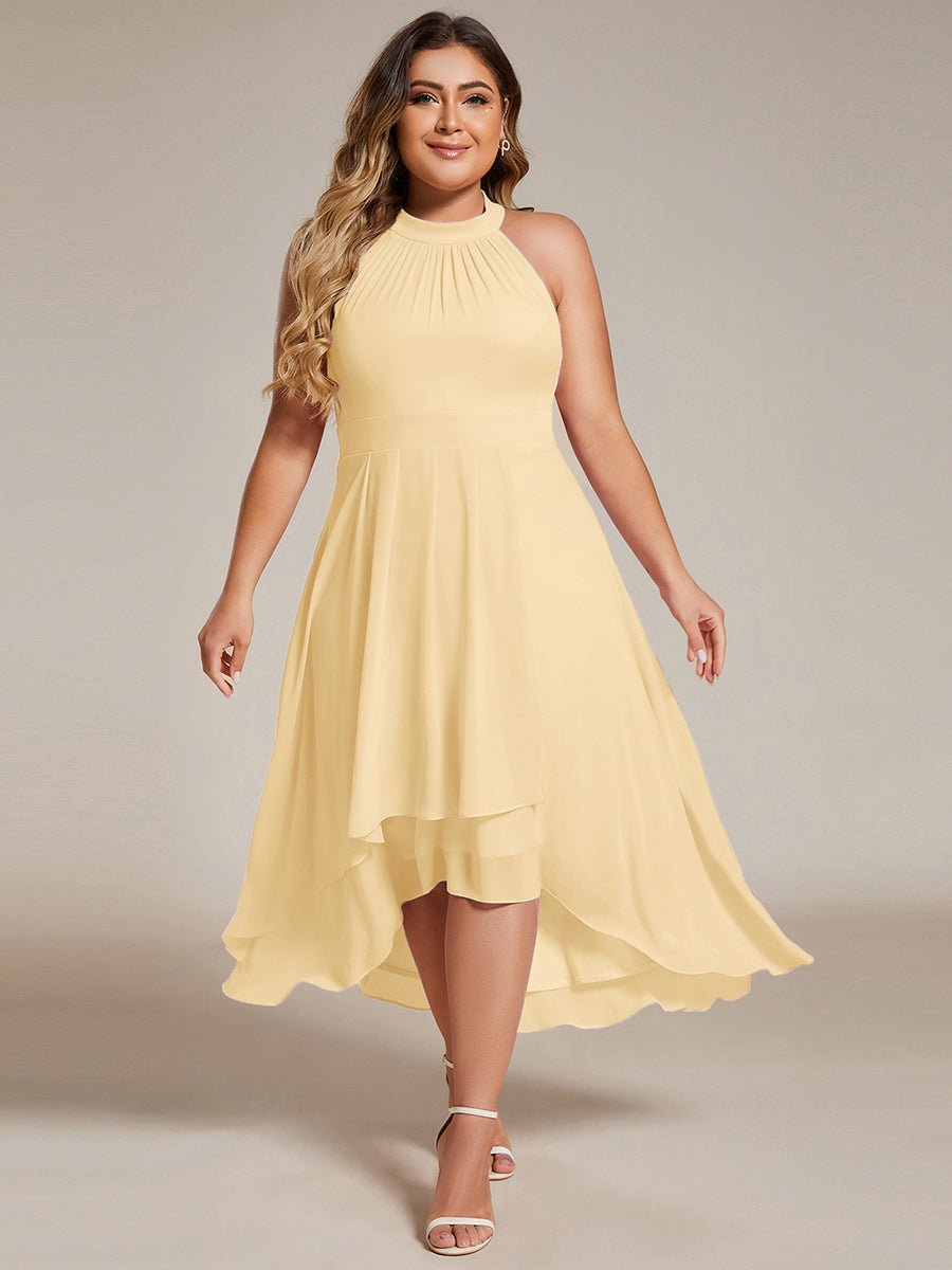 Flowy Plus Size Halter Neck Chiffon Midi Wedding Guest Dress