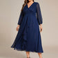 Plus Size Twist Knot Louts Leaf Long Sleeve A-Line Evening Dress