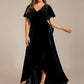Plus Size Lotus Leaf Hem A-Line V-Neck Ruffles Sleeve Velvet Evening Dress