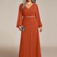 Plus Size A-Line V-Neck See-Through Long Sleeves Shiny Belt Chiffon Evening Dress