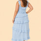 Plus Size Floral Bridesmaid Dress with Tiered Ruffles Stretch Fabric and Elegant Slit