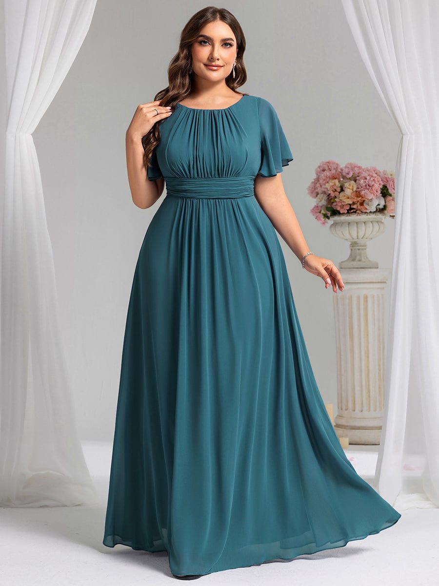 Plus Size Printed Chiffon Pleated Maxi Wedding Guest Dress
