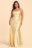 Plus Size Strapless Bridesmaid Dress Ruched Maxi Dress with Draped Waist Tie Elegant Gown
