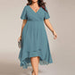 Plus Size Chiffon Short Sleeves Pleated V-Neck A-Line Midi Wedding Guest Dress