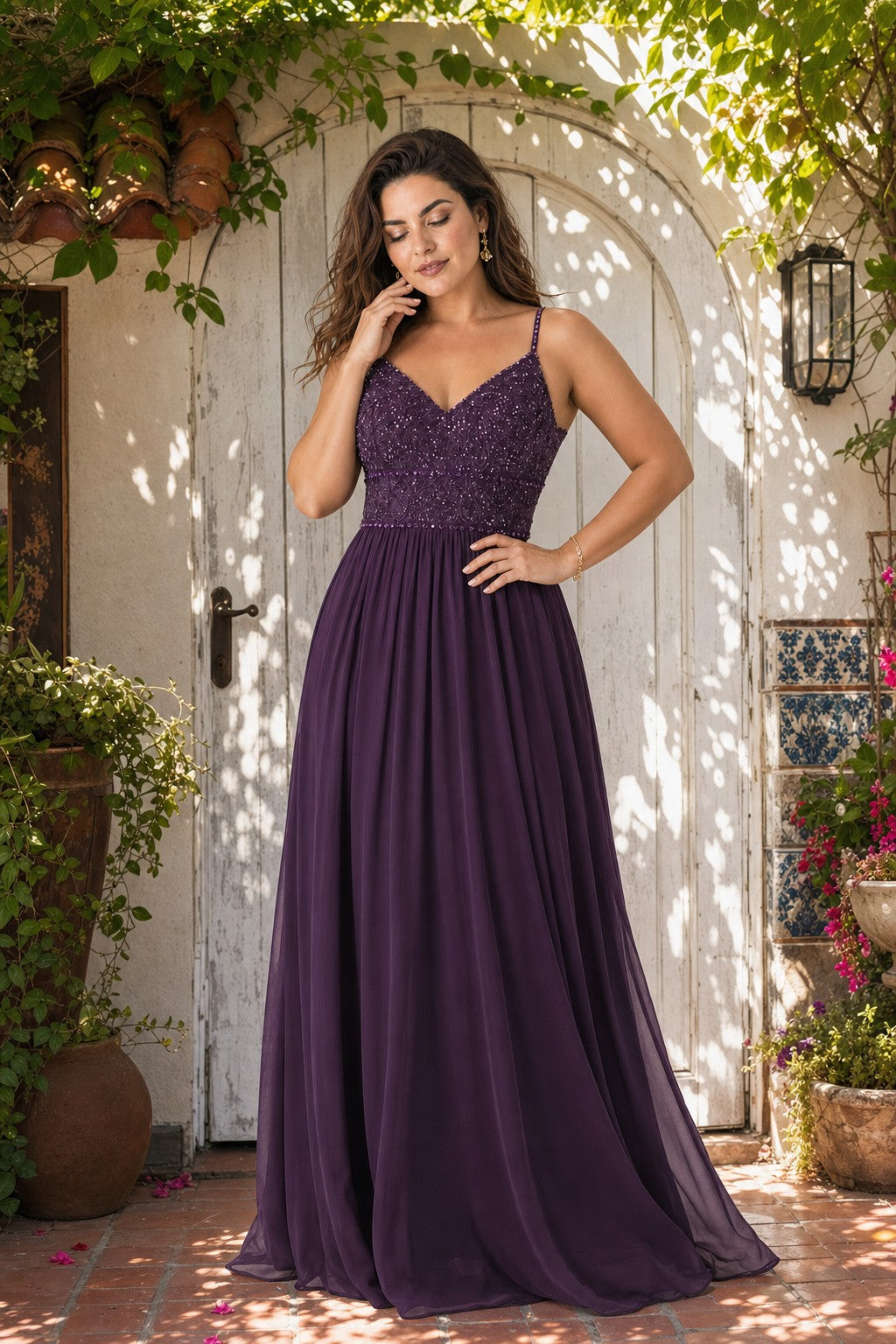 Plus Size Bridesmaid Evening Gown with Sequins Lace and Elegant Open Back A-Line Dress Maxi