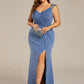 Plus Size Sequin Shoulder Strap Wedding Guest Dress with Side Slit
