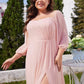 Plus Size High-Slit Waist Pleated Bridesmaid Dress with Long Sleeves