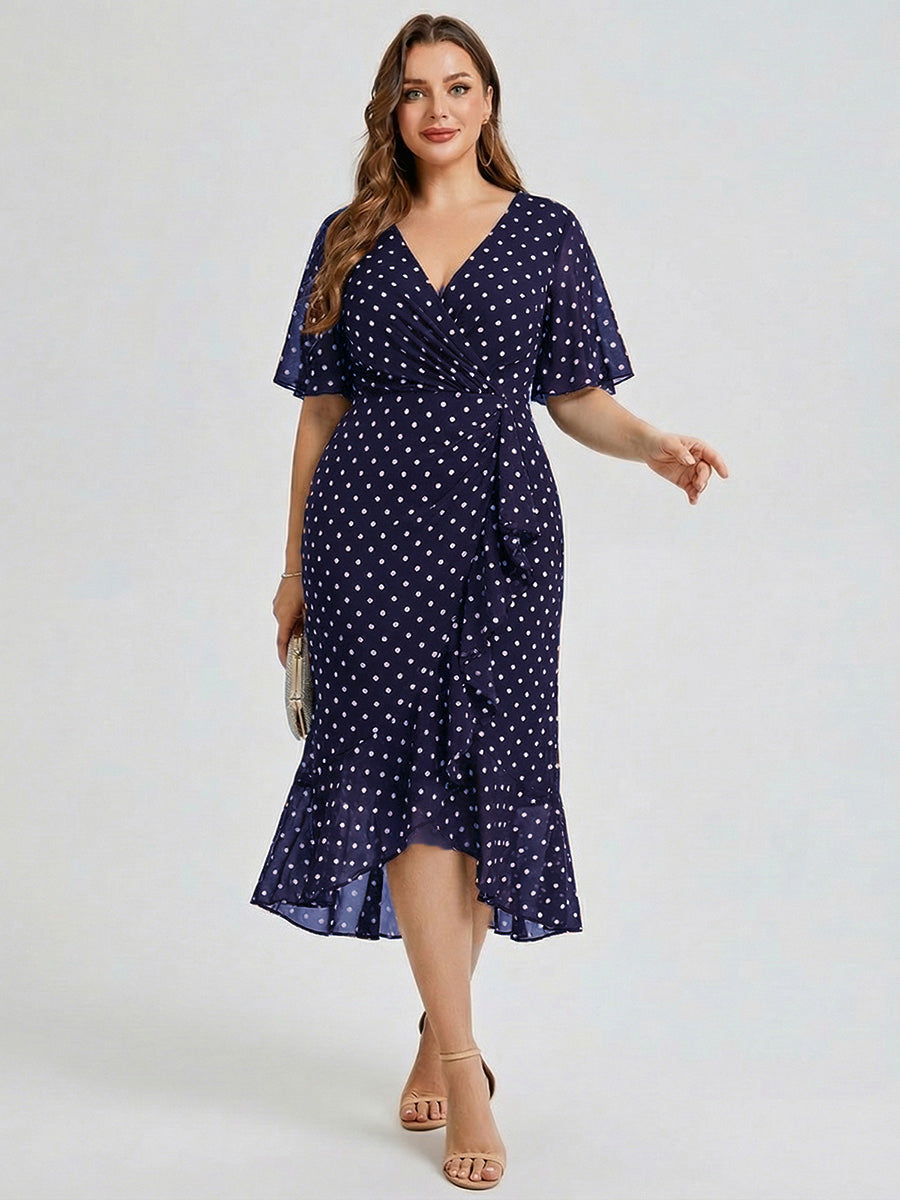 Plus Size Printed Mermaid Chiffon Wedding Guest Dress