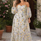 Plus Size A-Line Wedding Dress with Detachable Puff Sleeves and Embroidered Mesh
