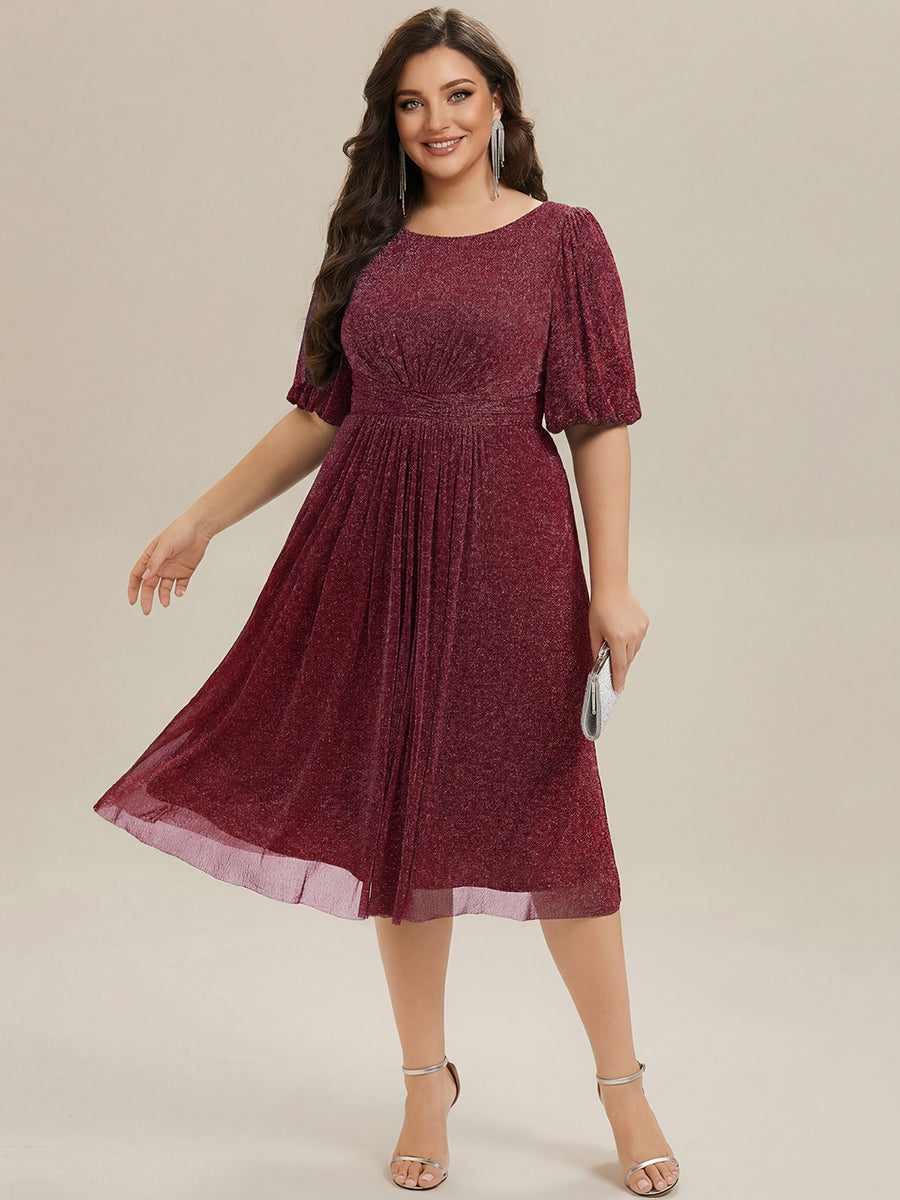 Plus Size Glitter Half Sleeve A-Line Wedding Guest Dress