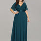 Plus Size Empire Waist V Back Bridesmaid Dress with Short Sleeves