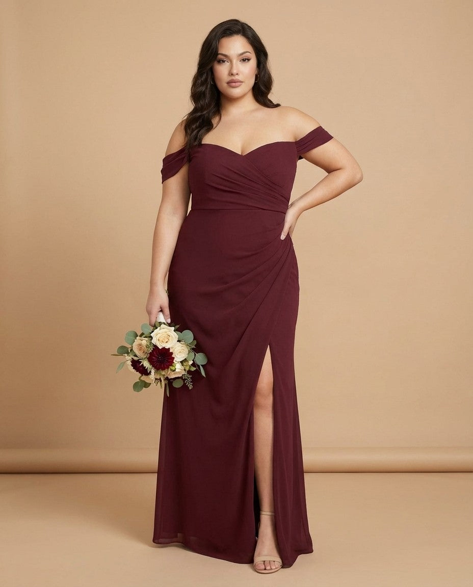 Elanthia Elegant Stretch Mesh Plus Size Bridesmaid Dress for Weddings - N0348