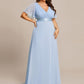 Plus Size Empire Waist V Back Bridesmaid Dress with Short Sleeves