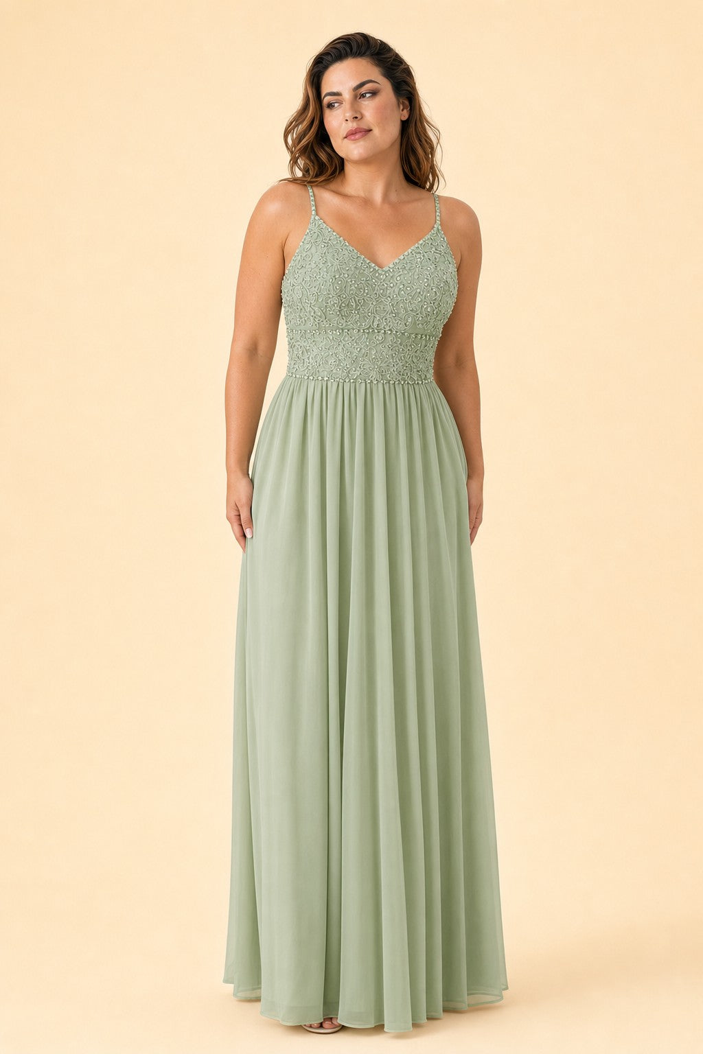 Plus Size Bridesmaid Evening Gown with Sequins Lace and Elegant Open Back A-Line Dress Maxi