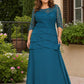 Elegant Evening Gown with Lace Patchwork and Tiered A-Line Silhouette