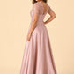 Plus Size Backless A-Line Formal Gown with Floral Appliqué and Satin Skirt