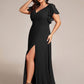 Plus Size Split Ruffles Sleeves with Bowknot Double V-neck Chiffon Bridesmaid Dress