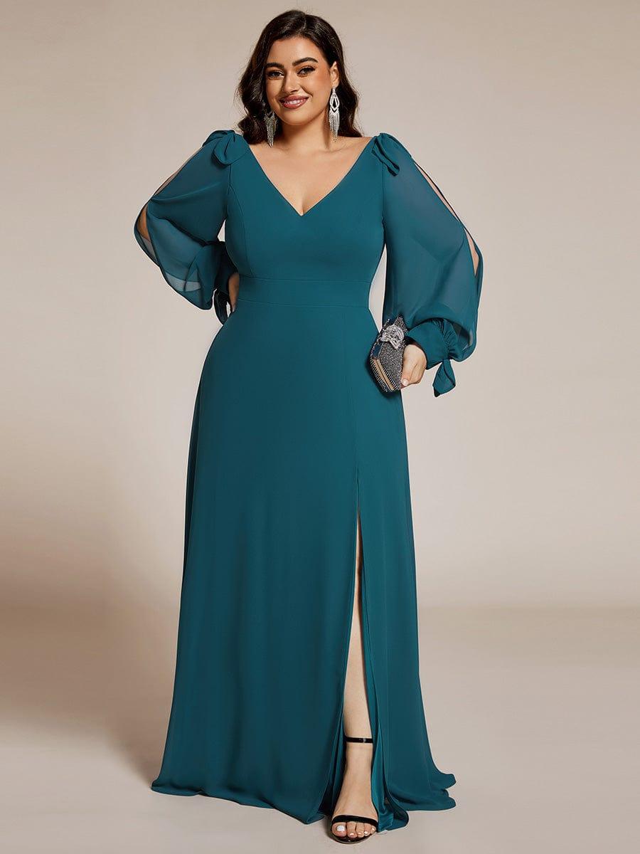 Plus Size Open Lantern Sleeve A-Line Bridesmaid Dress
