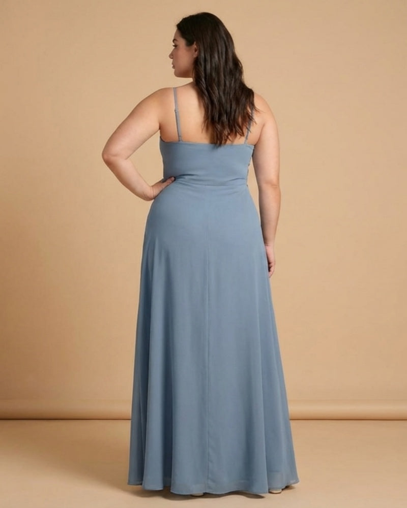 Silvarelle Elegant Plus Size Sheath Chiffon Bridesmaid Dress with Flowing Fit for Wedding -N0364