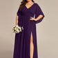 Plus Size Half Sleeve Pleated A-Line V-Neck Chiffon Bridesmaid Dress