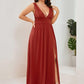 Plus Size Sleeveless V-Neck Empire Waist High Slit Floor-Length Evening Dress