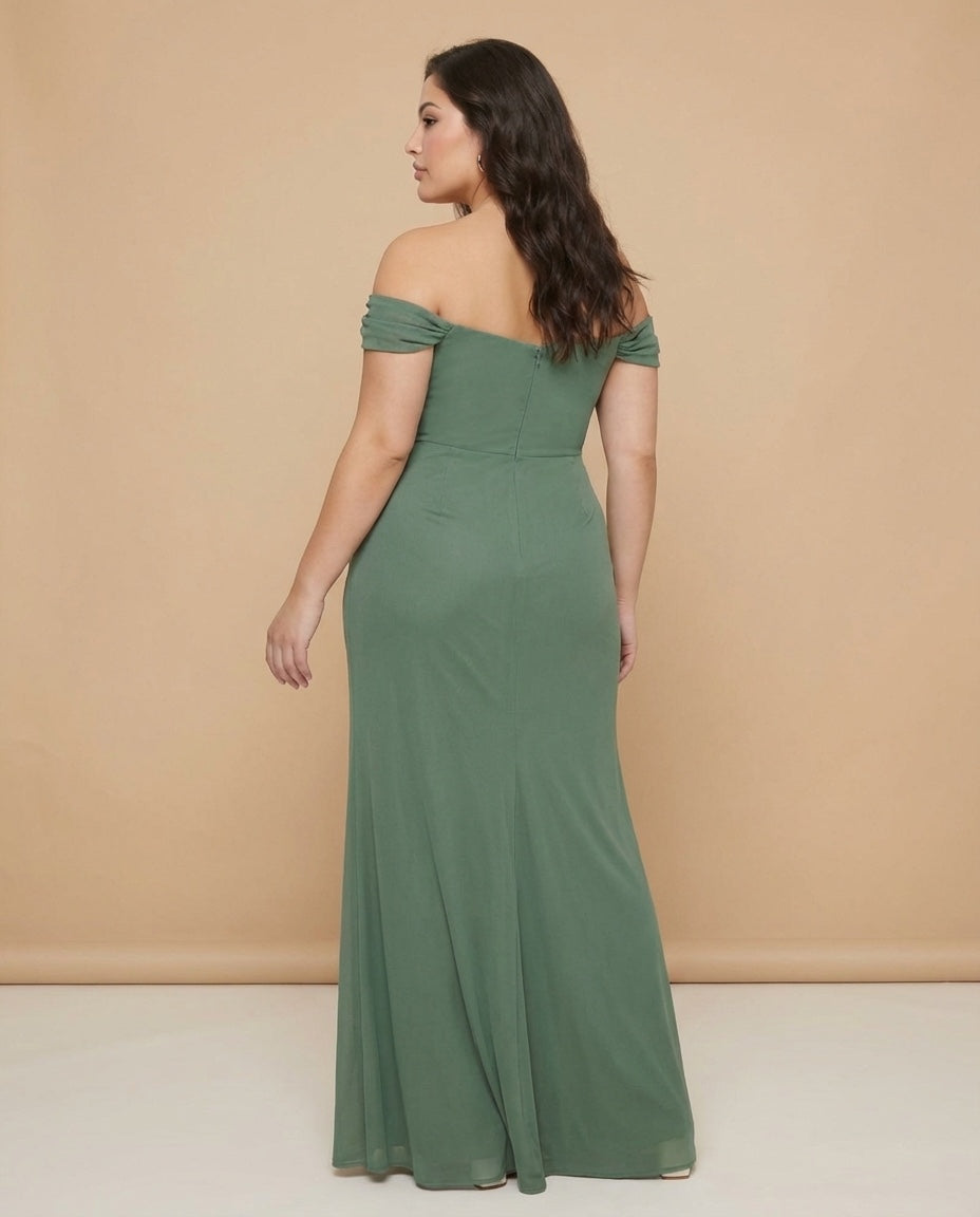 Elanthia Convertible Off-the-Shoulder Mesh Plus Size Bridesmaid Dress for Weddings - N0344
