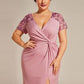Plus Size Front Slit Short Sleeve With Sequin Mother of the Bride Dresses