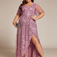 Plus Size Short Sleeves Sequin High Low V-Neck Midi Formal Evening Dress