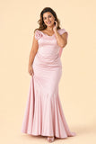 Elegant Plus Size Mermaid Bridesmaid Dress One Shoulder Open Back Detail