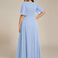 Plus Size Floral Applique Short Sleeve A-Line Chiffon Formal Evening Dress