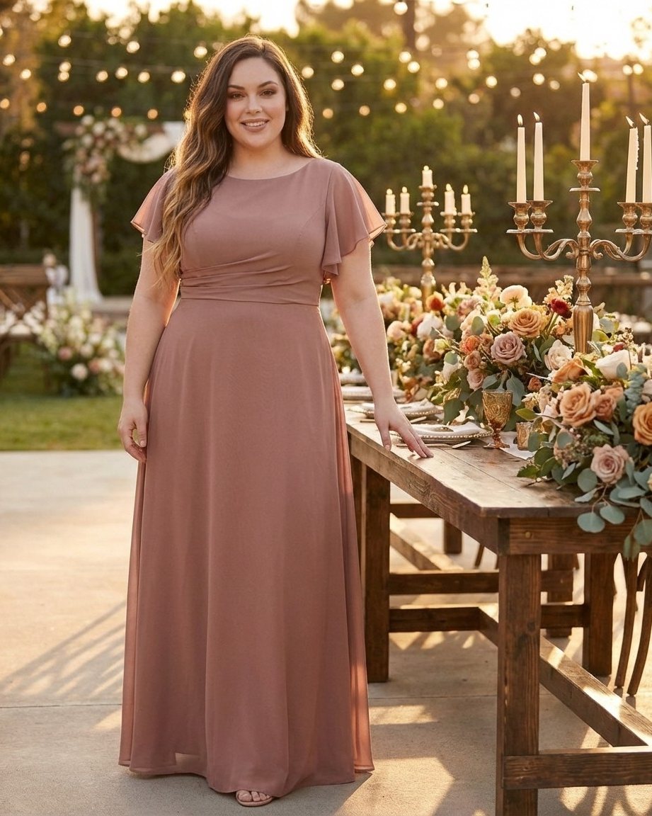 Avenleigh Plus Size Classic A-Line Chiffon Bridesmaid Dress Floor Length for Wedding - N0329