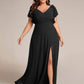 Plus Size Split Ruffles Sleeves with Bowknot Double V-neck Chiffon Bridesmaid Dress