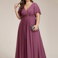 Plus Size Floral Applique Short Sleeve A-Line Chiffon Formal Evening Dress