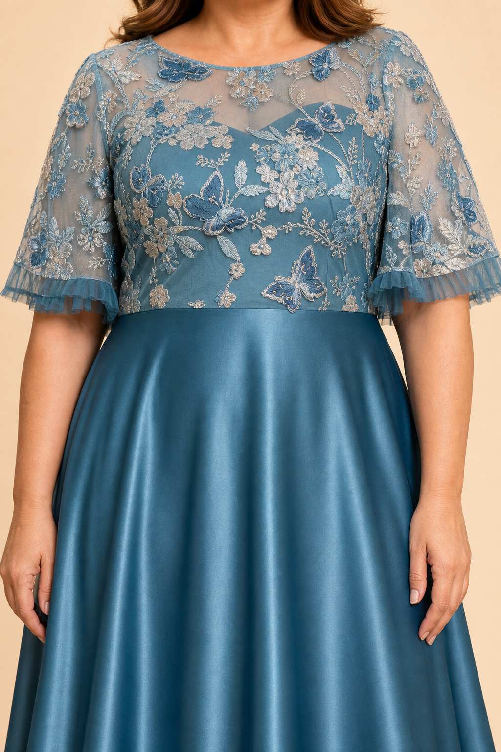 Plus Size Formal Prom Dress with Sequin Embroidery and A-Line Skirt